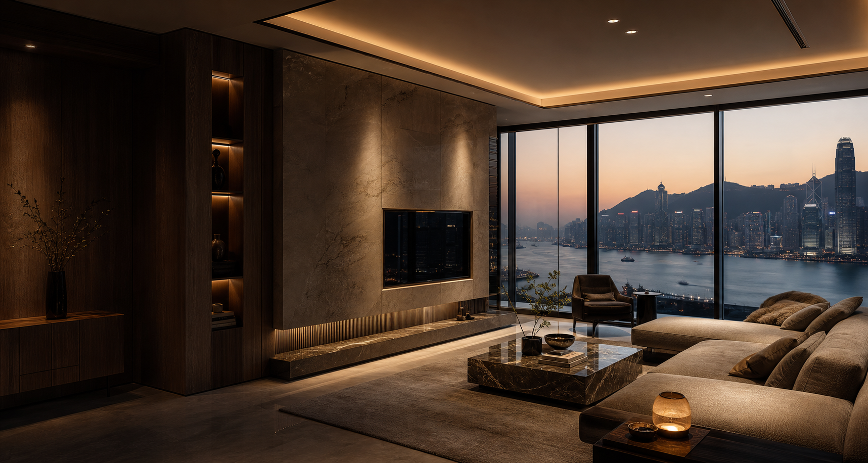Concept rendering of a private Hong Kong residence with harbour skyline